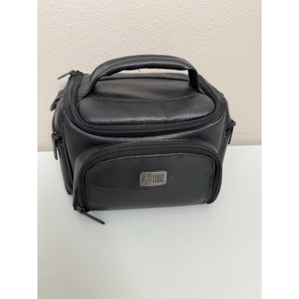 Vintage Case Logic Black Leather Camera Case Carry Bag Handle Pockets 7x4x5